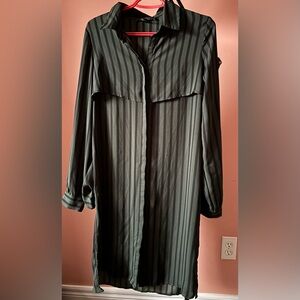 Striped Green Long Sleeve Shirt Dress